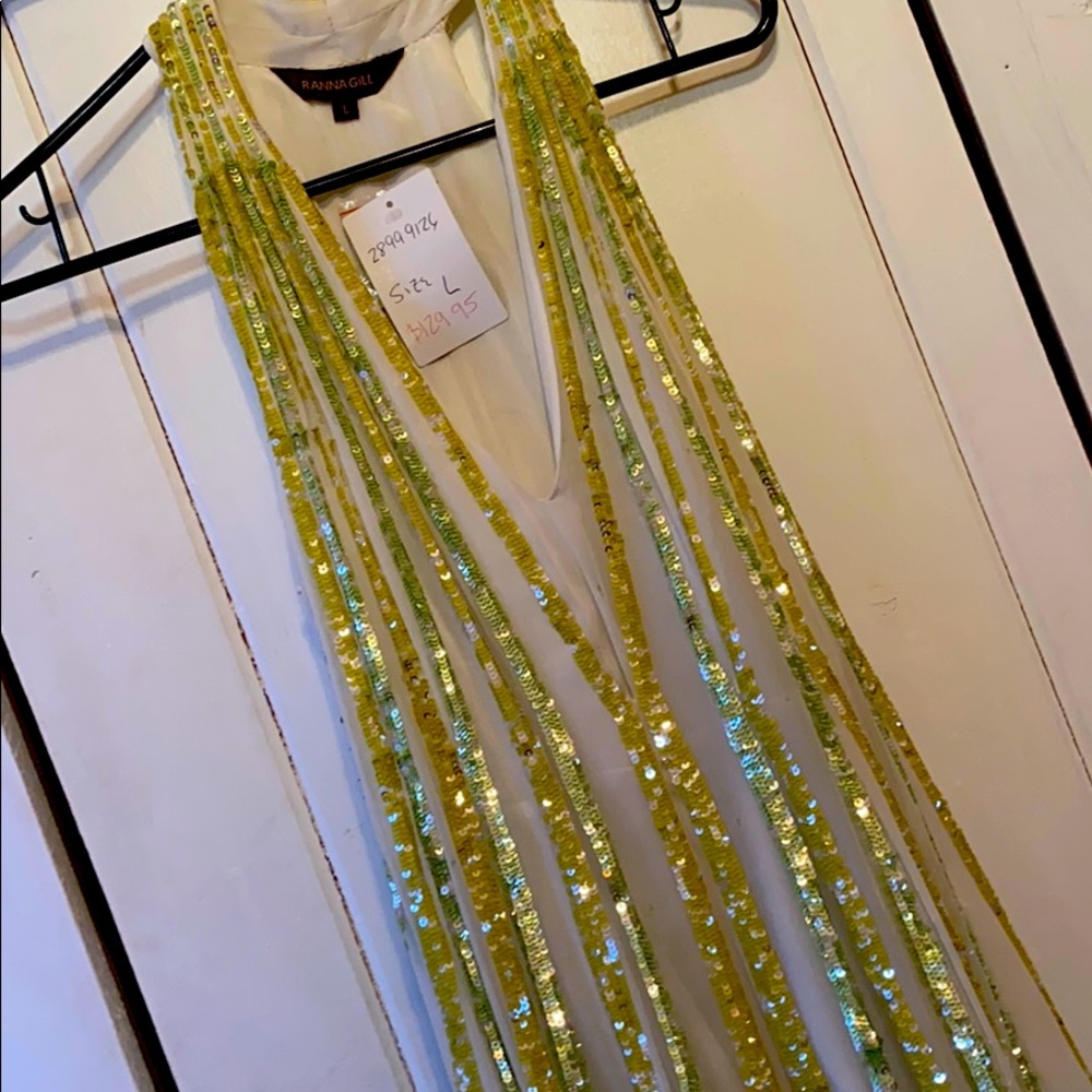 Sequined yellow/green/white dress